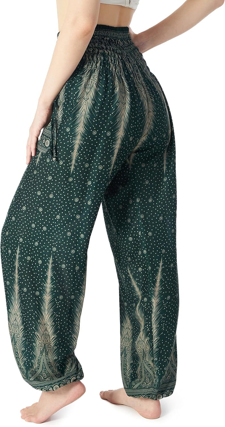 Lannaclothesdesign Damen Haremshose mit gesmokter Taille, Boho, fliessend, Hippie-Kleidung S Grün, S