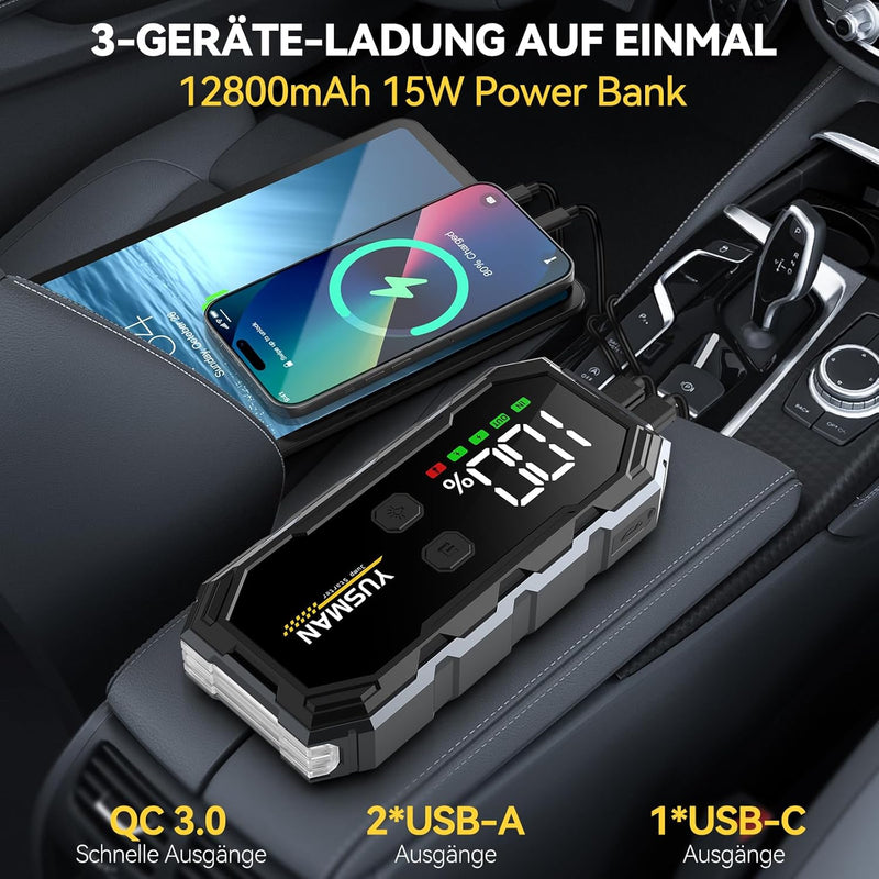 YUSMAN Starthilfe Powerbank, 4000A 12V Car Starthilfe Powerbank für 8L Benzin oder 6L Diesel, Tragba