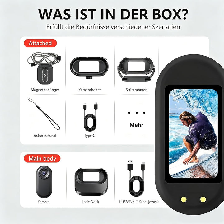 Mini Action Cam 1080P,Action Camera,Tragbare Kamera mit 360° Drehbarem Clip und Magnetclip,Mini K-Am