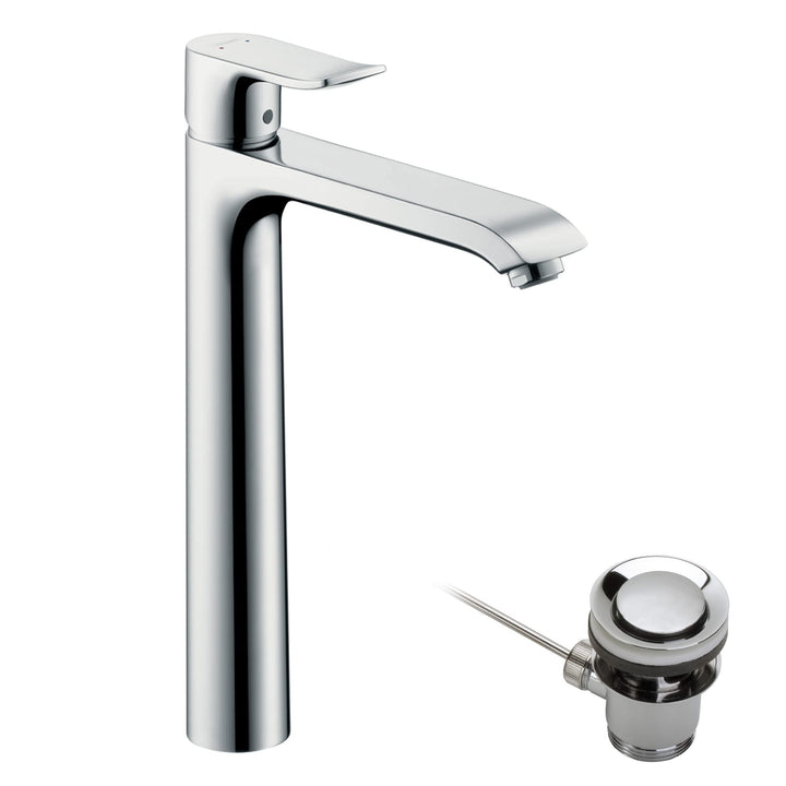 hansgrohe Waschtischarmatur Metris, Wasserhahn Bad mit Auslauf Höhe 260 mm, mit Zugstange, Badarmatu