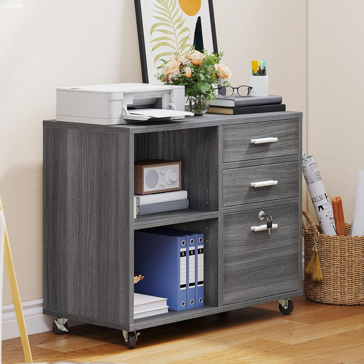 YITAHOME Mobiler Aktenschrank mit 3 Schubladen, Rollbarer Aktenschrank für Home Office, Abschliessba