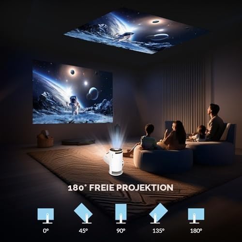 HY300PRO Mini Beamer 4K, Auto Horizontale Korrektur, 180° Drehbar, WiFi 6 + BT 5.0, Android 11.0, Ou