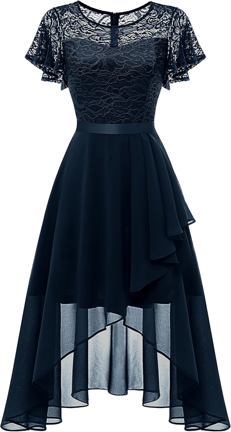 Wedtrend Abendkleid Damen Elegant Cocktailkleid High Low Ballkleider mit Spitzen A Linie für Hochzei