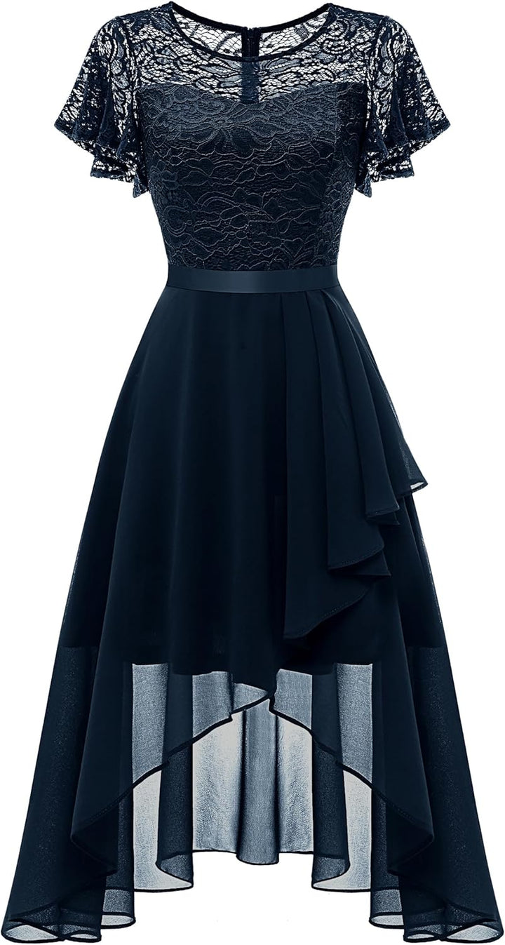 Wedtrend Abendkleid Damen Elegant Cocktailkleid High Low Ballkleider mit Spitzen A Linie für Hochzei
