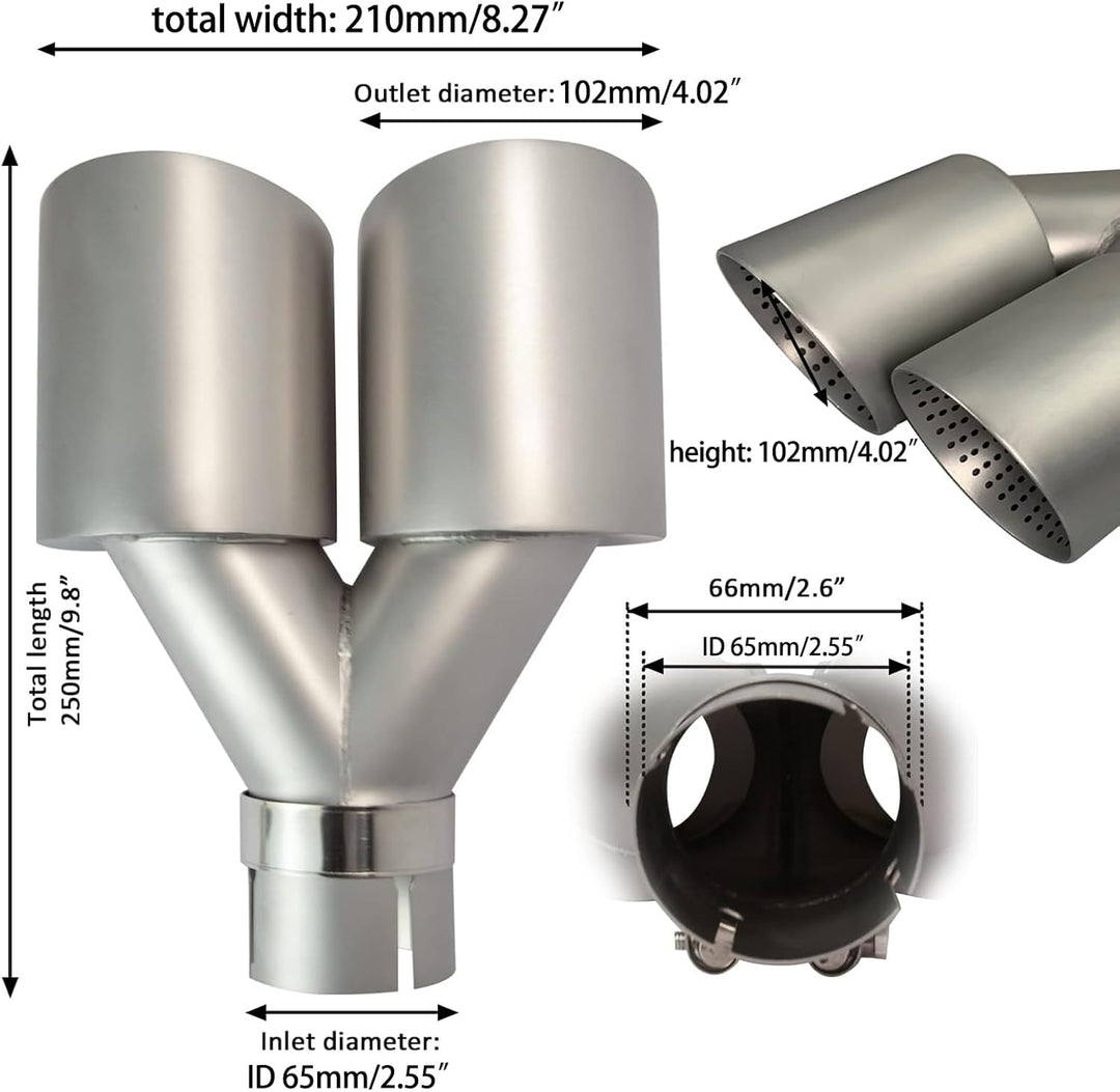 63mm Auspuffspitzen Auspufftopf Edelstahl und Frost mit Löchern Auto End Endschalldämpfer, Einlass 2