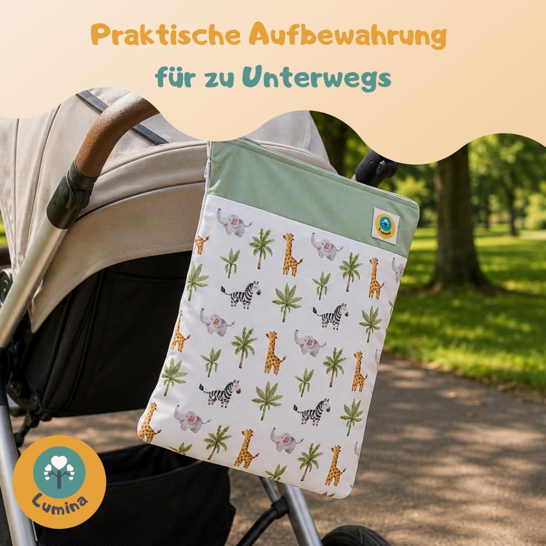 Lumina doppel Wetbag/Nasstasche mit 2 Fächern hochwertiger Zipper: Afrika Animals, Afrika Animals