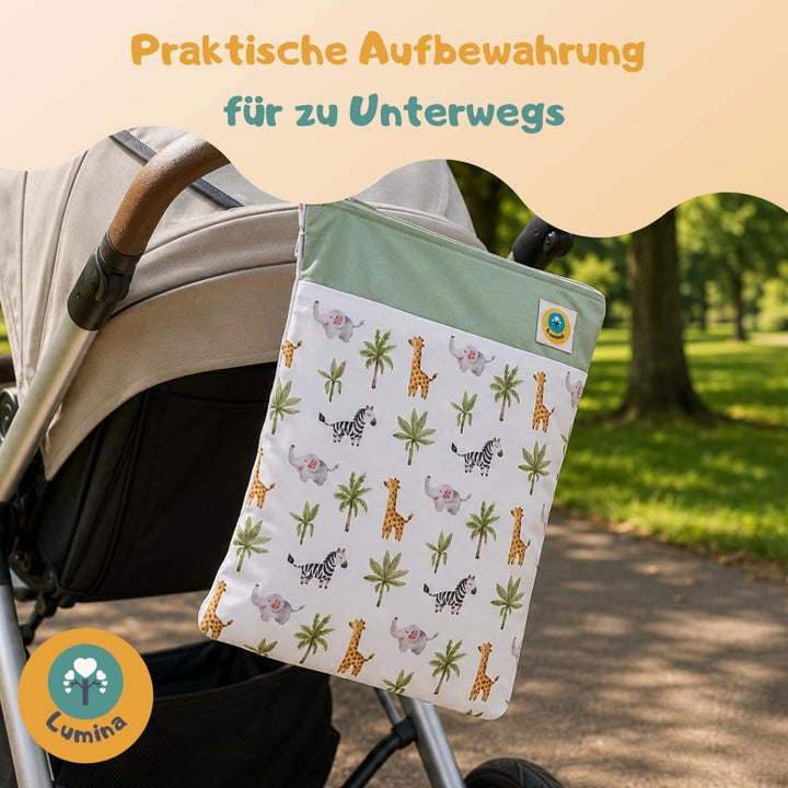 Lumina doppel Wetbag/Nasstasche mit 2 Fächern hochwertiger Zipper: Afrika Animals, Afrika Animals