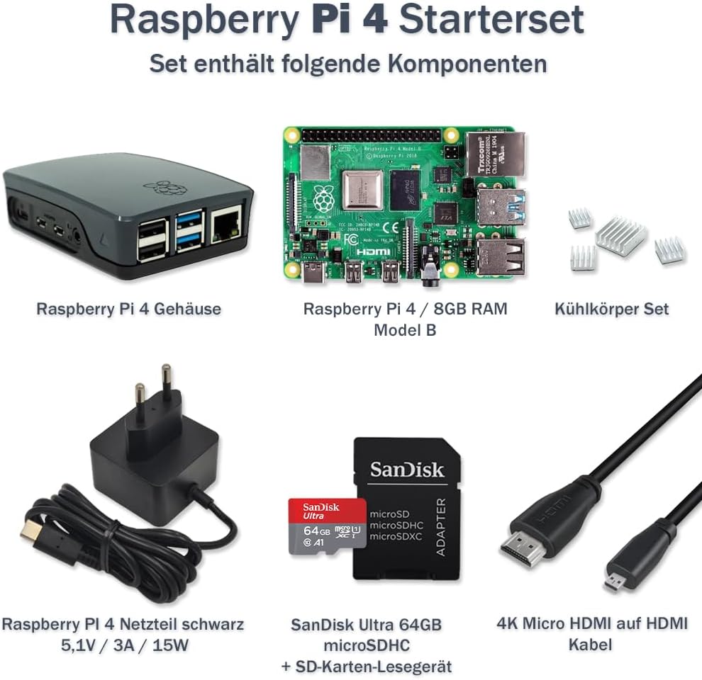 Raspberry Pi 4 Model B 8GB Desktop-Starter-Kit (32 GB, schwarz)