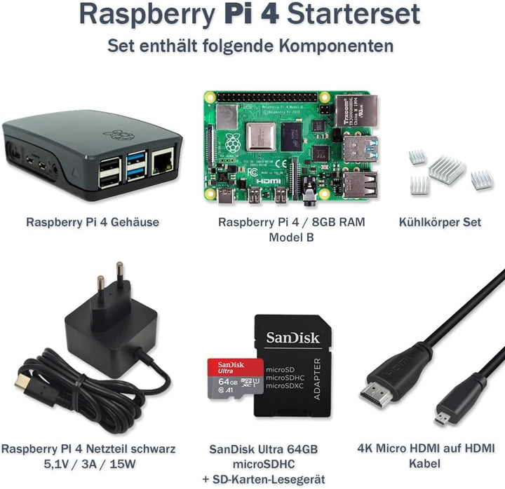 Raspberry Pi 4 Model B 8GB Desktop-Starter-Kit (32 GB, schwarz)