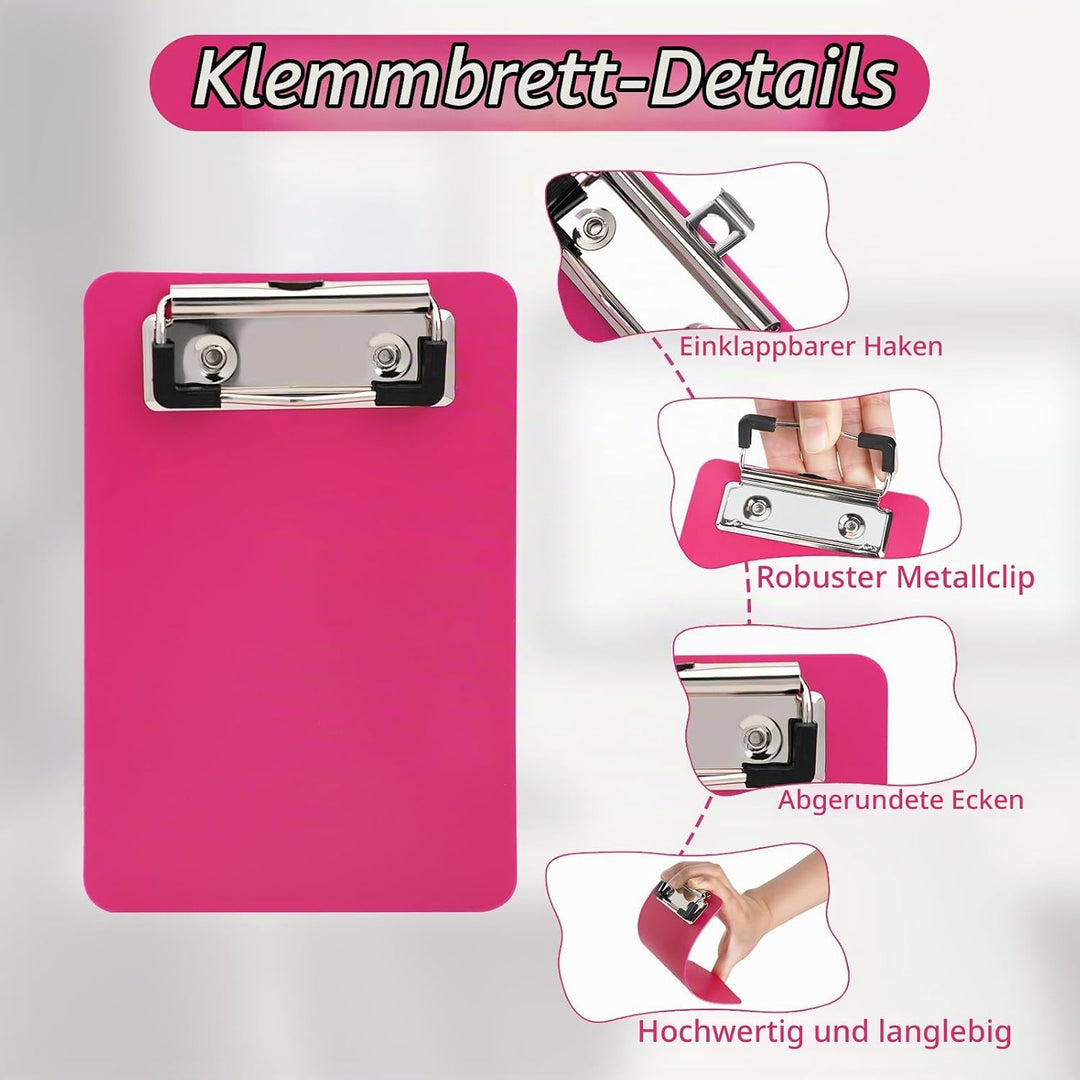 16 Stück Mini Klemmbretter 10x15cm, Farbige Kunststoff Schreibbrett Klemmbrett mit Metalklemme und A