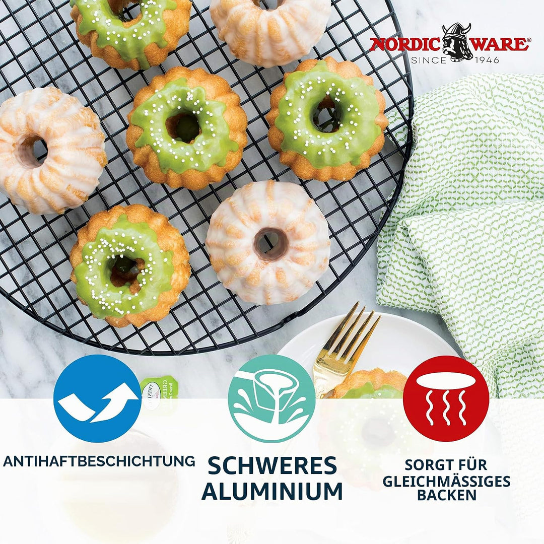 NordicWare Backform - Kuchenform - Minikuchen - Anniversary Bundtlette, Aluminium, Gold, 21,8 x 32,8