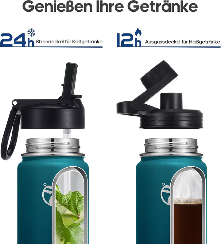 HydroPal Edelstahl Trinkflasche - 750ml, 1L, 1,2L, BPA-Frei, Kohlensäure geeignet, Isolierte Thermos