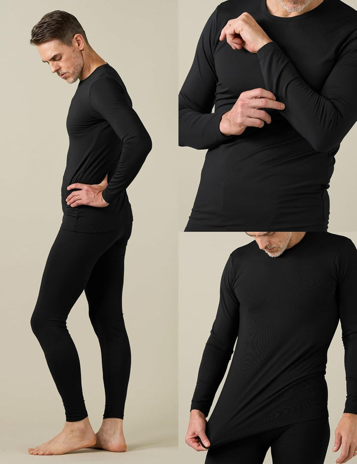 LAPASA Herren Innenfleece Thermounterwäsche Set, Thermounterhemd & Thermohosen Funktionsunterwäsche
