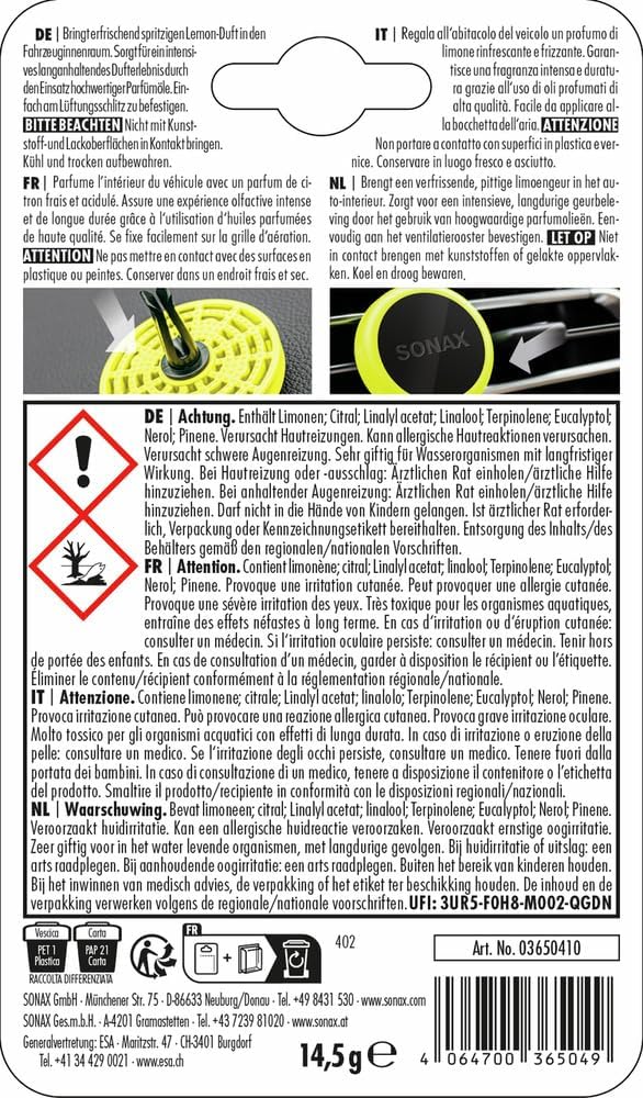 SONAX Air Freshener Lemon Rocks (6x 1 Stück) Lufterfrischer mit Lemon-Duft für EIN intensives, langa