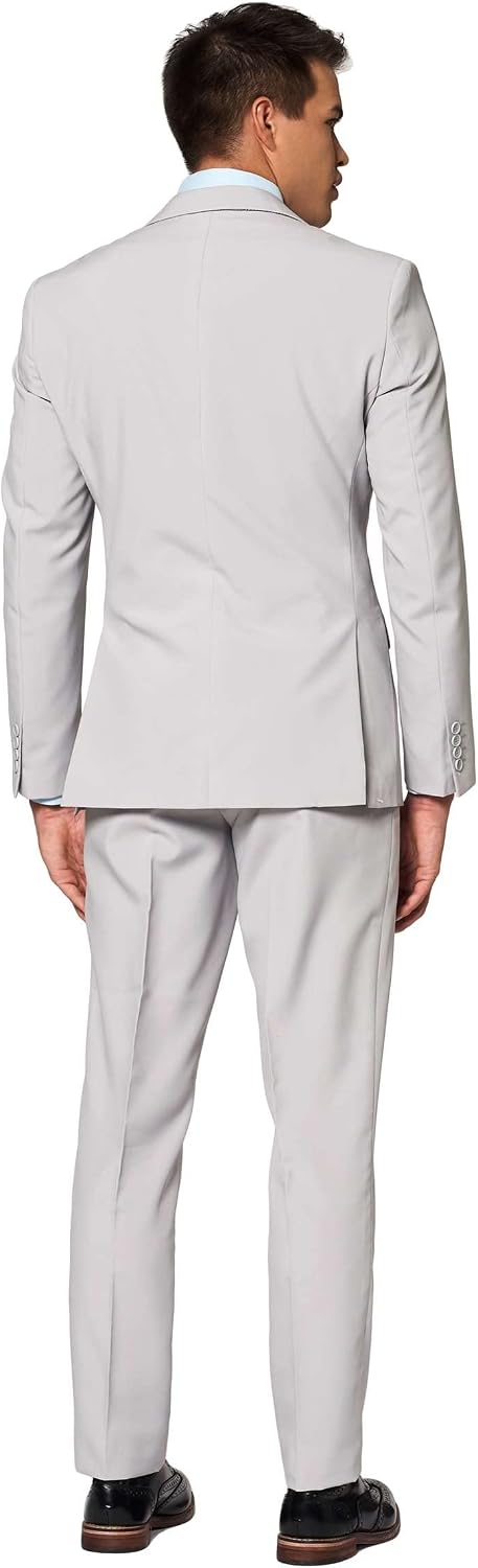 OppoSuits Modisch Party Einfarbige Anzüge für Herren - Mit Jackett, Hose und Krawatte 50 Groovy Grey