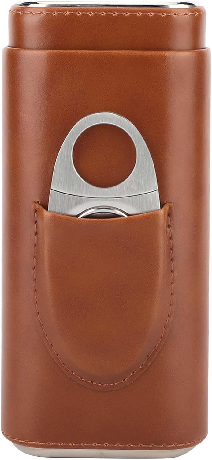 Garosa Reise-Zigarrenetui aus Leder, mit Zedernholz, gefüttert, 3 Röhren, mit Ständer aus Edelstahl