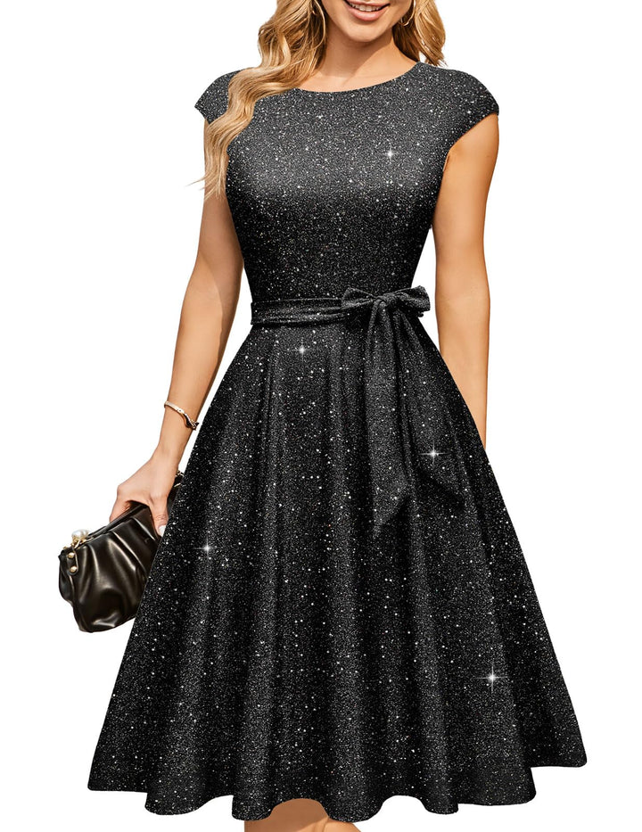 DRESSTELLS Damen Cocktailkleid M Glitzer Black, M Glitzer Black