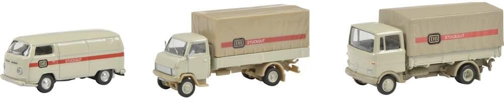 Schuco 452655300 H0 Mercedes Benz, Volkswagen, Hanomag 3er-Set DB Stueckgut MB L322, Hanomag F55, VW