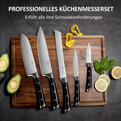 PAUDIN Messerset 5 Teilig, Küchenmesser Set mit Kochmesser, Brotmesser, Santokumesser, Gemüsemesser