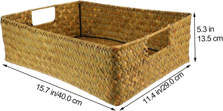DOITOOL Geflochtener Aufbewahrungskorb Seegras Korb Eckig 40x29x13cm Rechteckiger Korb Geflochten Mu