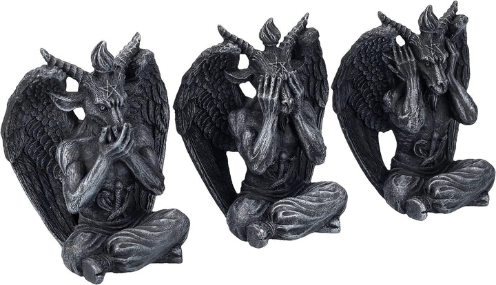 Pacific Giftware Baphomet Figuren Set - Nichts Böses sehen hören Sagen - Gothic Statue Deko Teufel