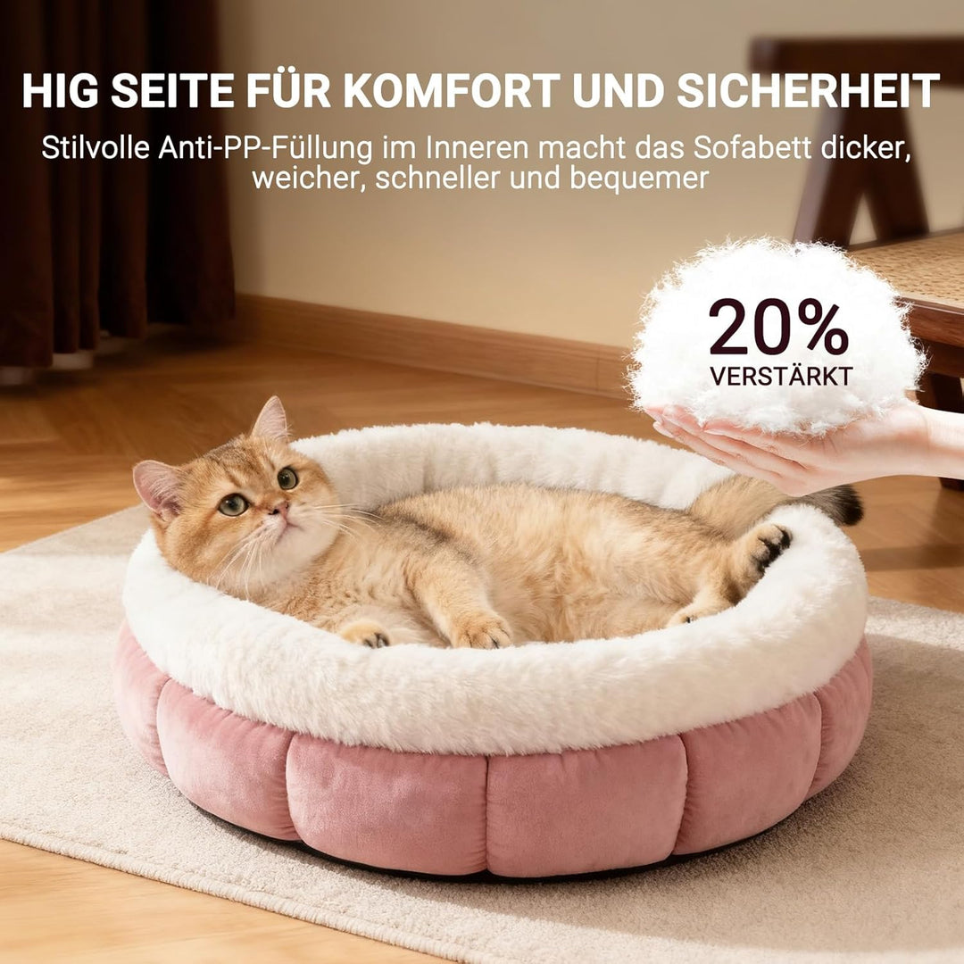 EDMIENS Katzenbett Klein, Katzenbett Flauschig Waschbar, Katzen Bett Indoor, Katzenkissen Rosa, Rund
