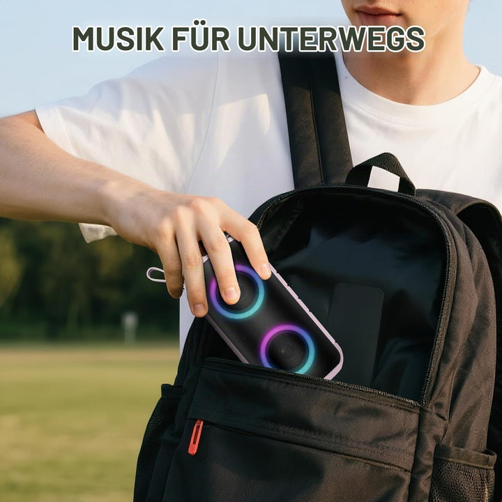 Hupoaf Bluetooth Lautsprecher mit Licht, Neues Musikbox Tragbarer Bluetooth Box mit 52mm Durchmesser