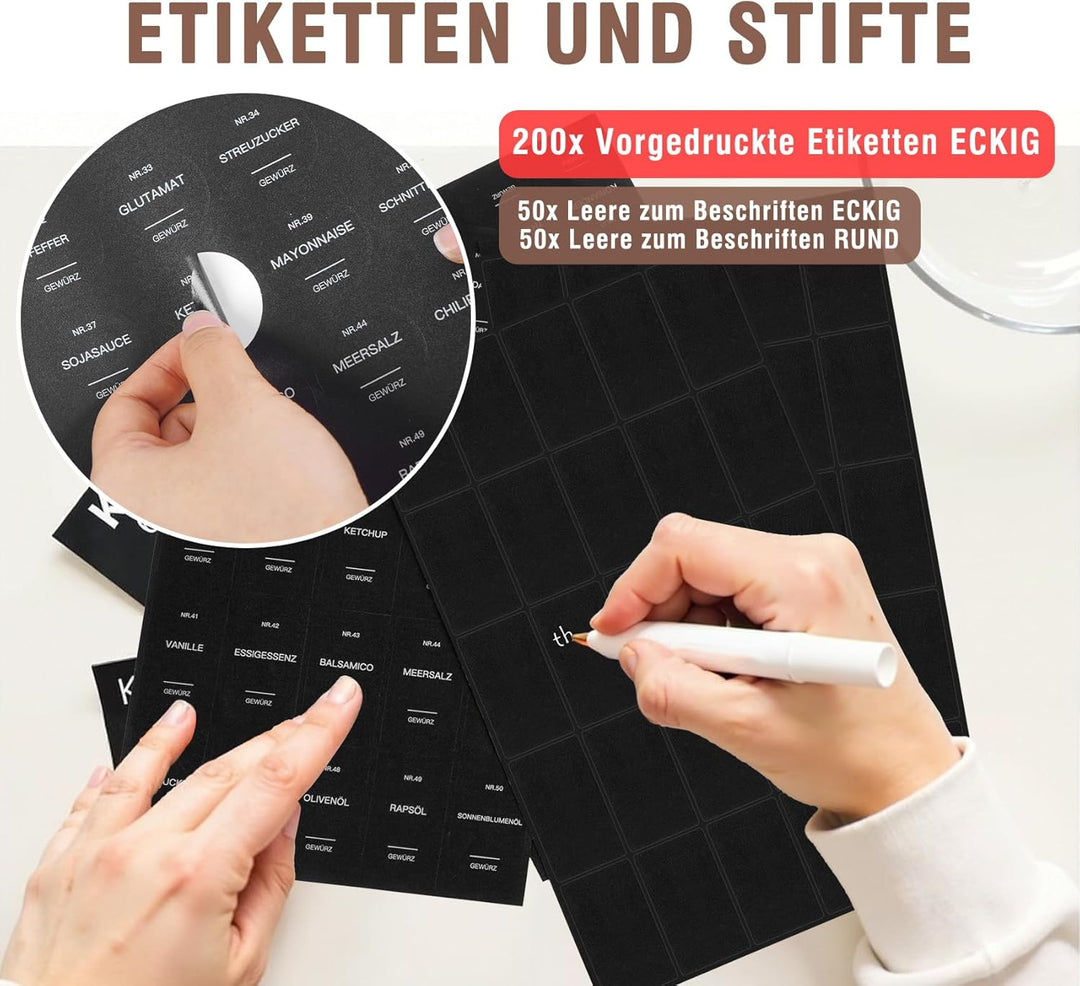 120ml Gewürzgläser Set 24-teilig mit 6 Stapelbar Gewürzregal für Schublade, Gewürzdosen mit 300 Etik