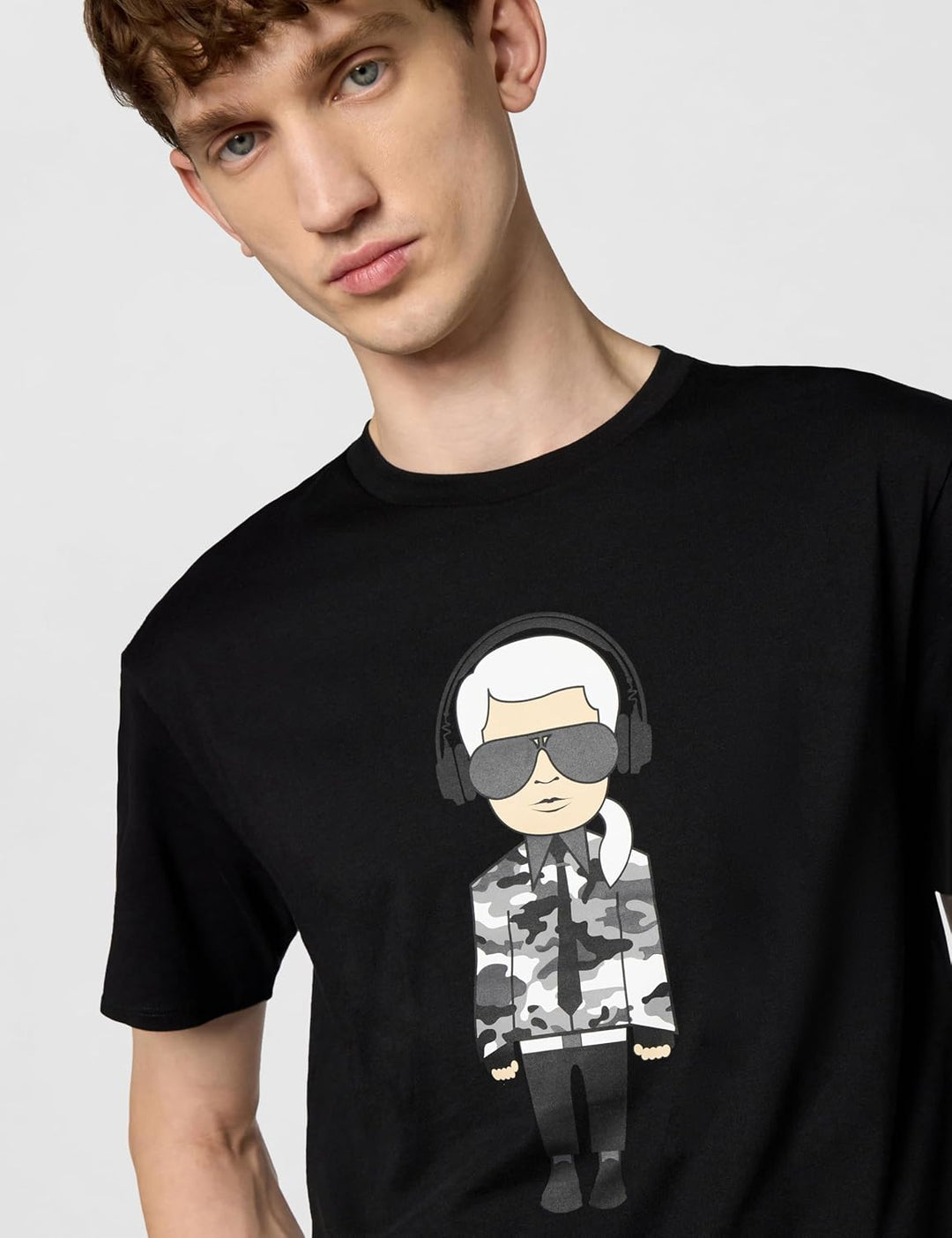 KARL LAGERFELD Herren Reflektierendes Karl with Headphones T-Shirt, Schwarz