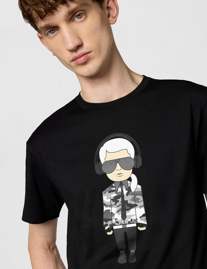 KARL LAGERFELD Herren Reflektierendes Karl with Headphones T-Shirt, Schwarz