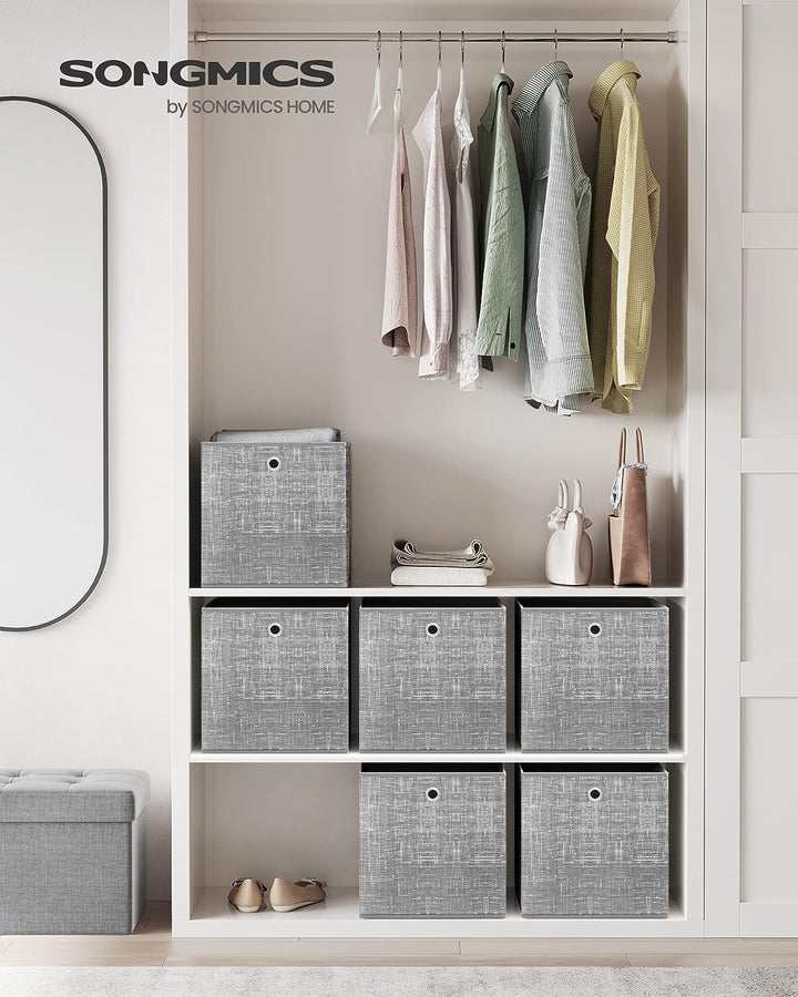 SONGMICS Aufbewahrungsbox, 6er Set, Ordnungsboxen aus Vliesstoff mit Griff, Boxen Aufbewahrung, 33 x