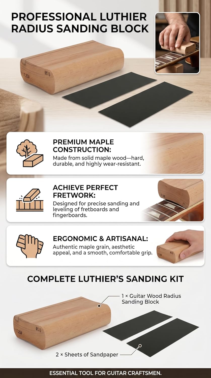 Gitarren-Schleifblock, Gitarren-Luthier-Werkzeug, Holzradius-Schleifblock, Luthier-Werkzeug für Gita