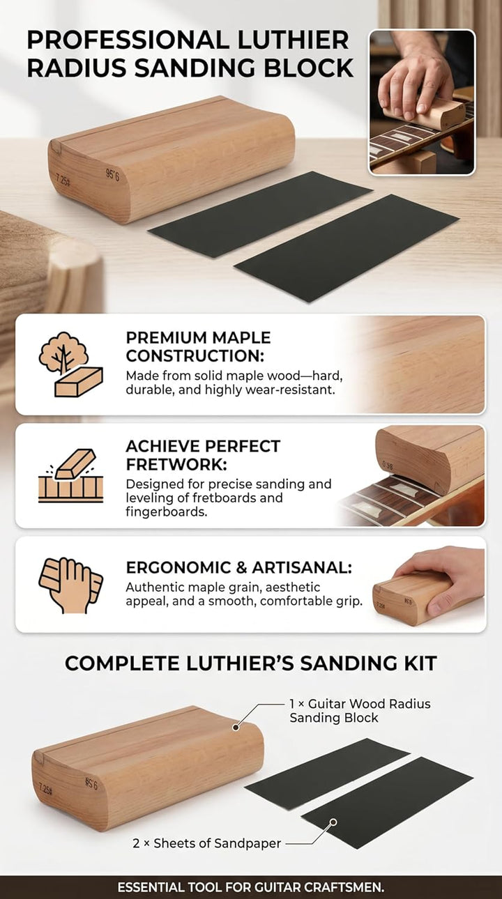 Gitarren-Schleifblock, Gitarren-Luthier-Werkzeug, Holzradius-Schleifblock, Luthier-Werkzeug für Gita