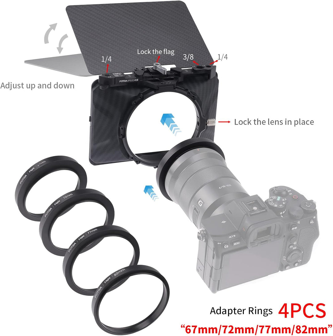FOTGA Mini Matte Box Leicht Clamp-On Mattebox mit Carbon Fiber Top Flag für Spiegellose DSLR Kamera