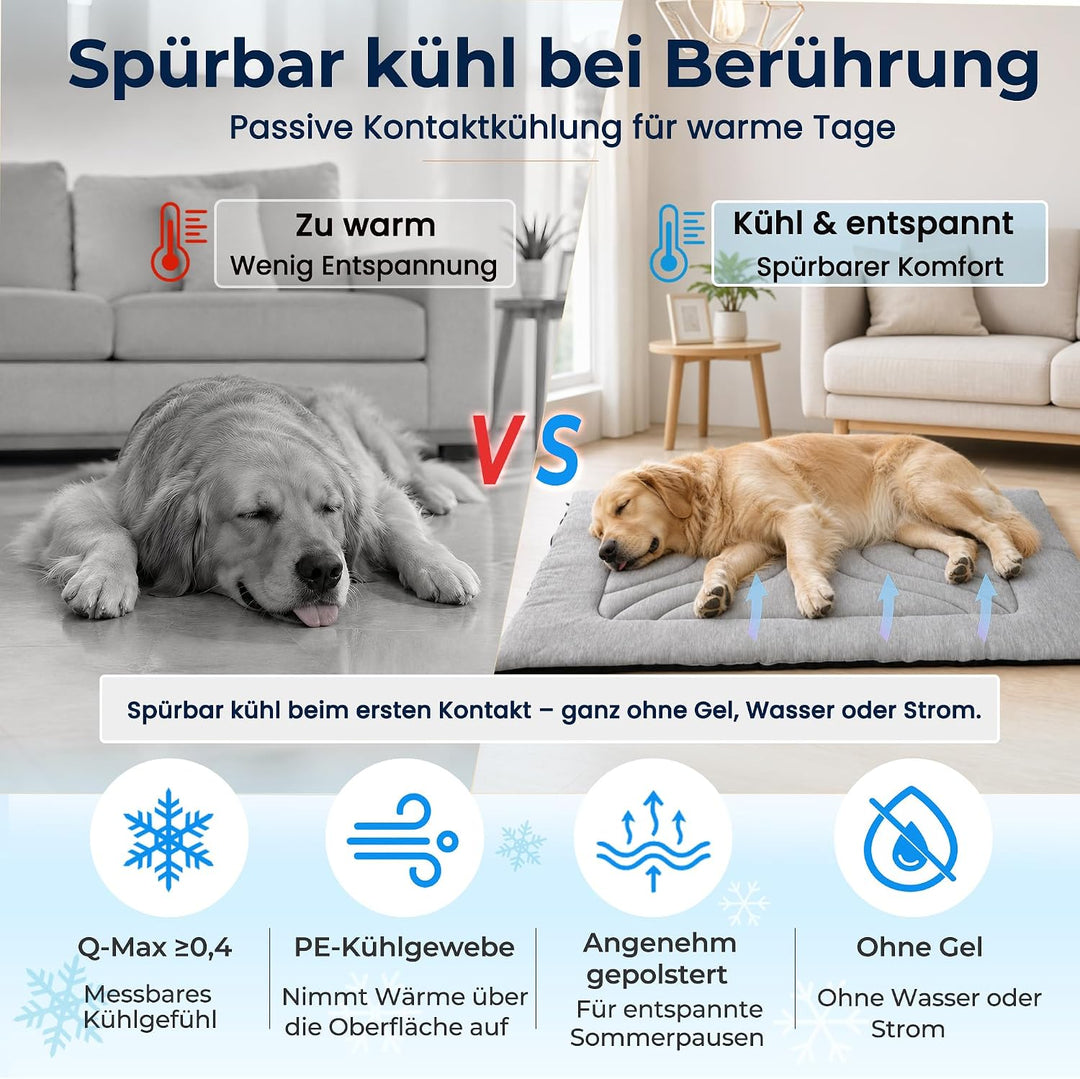 Kühlmatte für Hunde, waschbare Hundekühlmatte mit Q-Max ≥ 0,4 PE-Kühlgewebe, ca. 3 cm gepolstert, ru