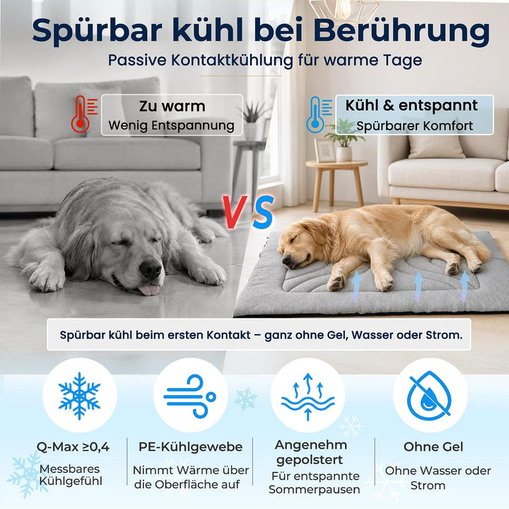 Kühlmatte für Hunde, waschbare Hundekühlmatte mit Q-Max ≥ 0,4 PE-Kühlgewebe, ca. 3 cm gepolstert, ru