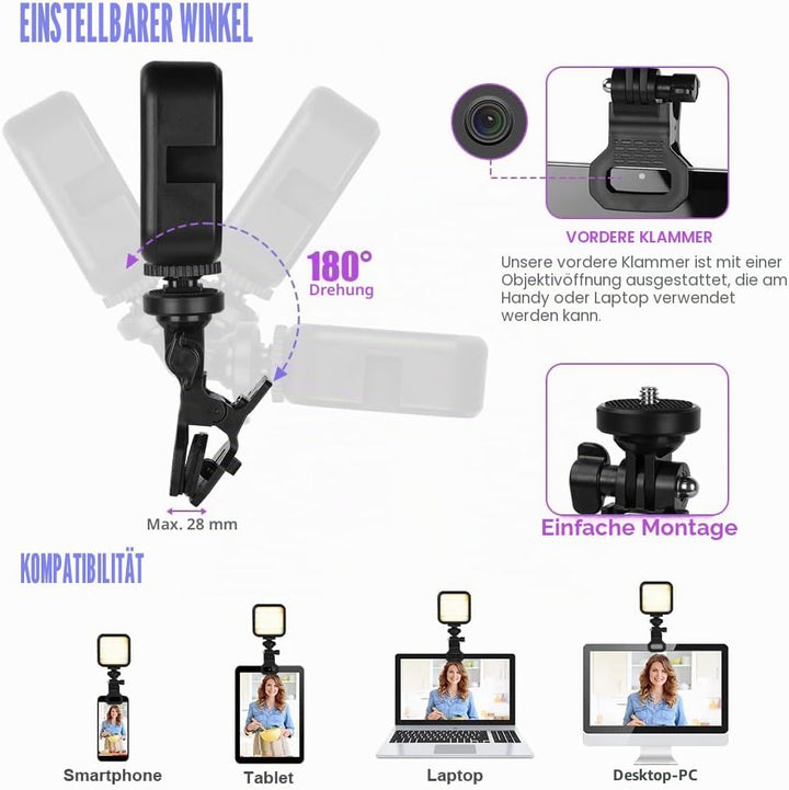 AXFEE LED Videoleuchte, Video Licht Dimmbare 3000K-7000K, Kamera Licht mit Telefonclip und Cold Shoe