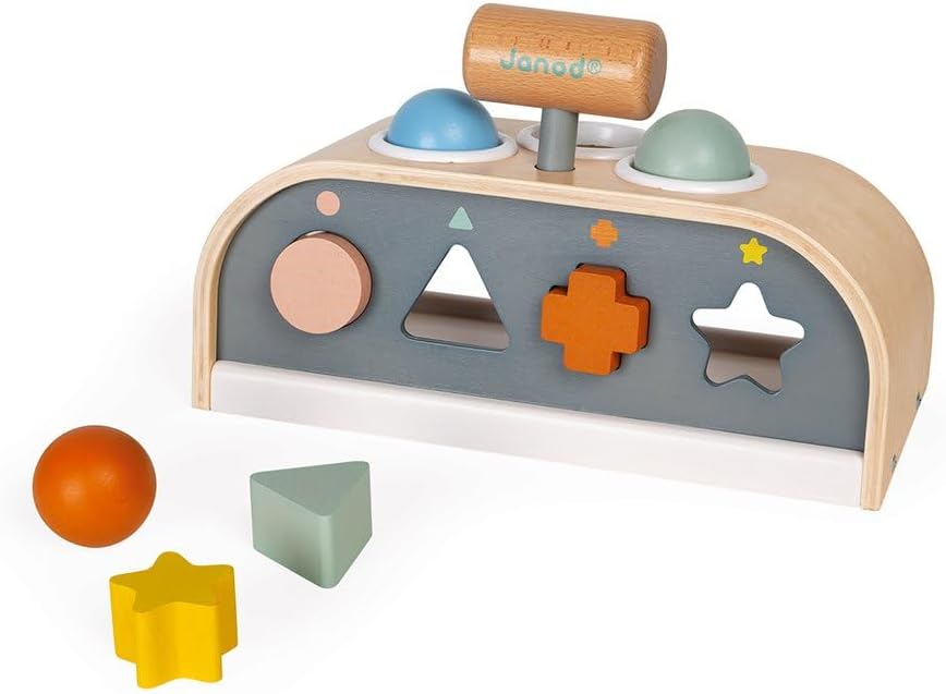 Janod - Tap Tap Sweet Cocoon - Klopfspiel mit Formensortierer und Steckspiel - 3-in-1 Holzspielzeug