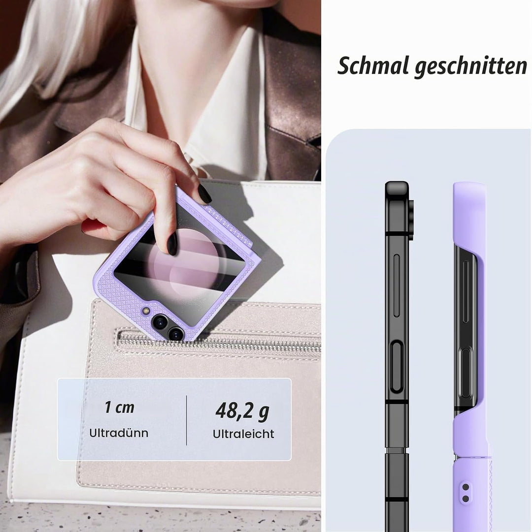 Doeshine for Samsung Galaxy Z Flip 5 Hülle mit Scharnierschutz &amp; Displayschutzfolie, Rutschfester Te
