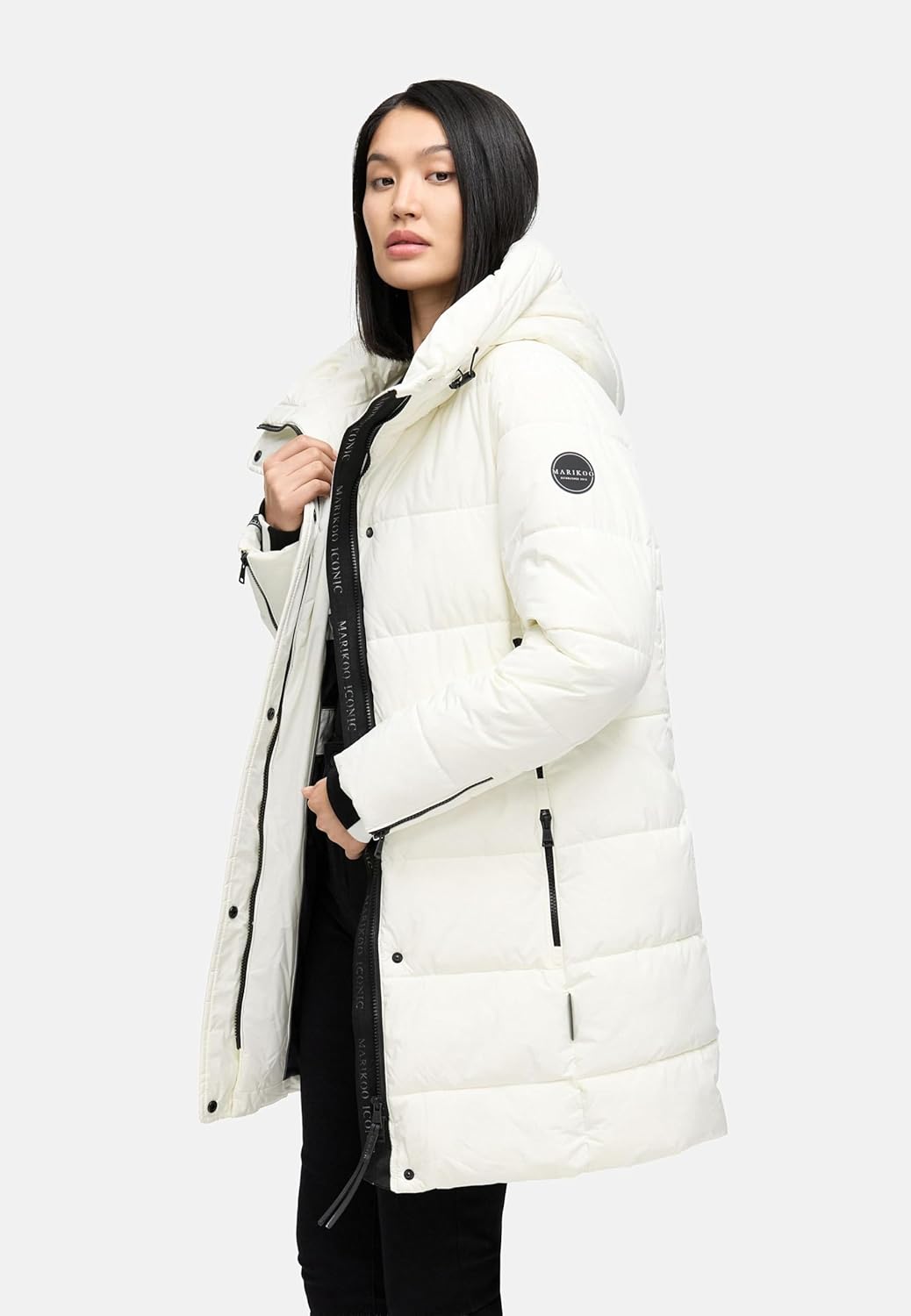 MARIKOO Damen Wintermantel warmer Steppmantel lang mit Kapuze und hohem Kragen Karumikoo XVI XS-5XL