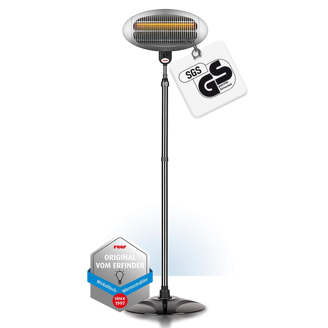 reer Wickeltischstrahler mit Standfuss, 650 Watt, Heizstab mit Splitterschutz