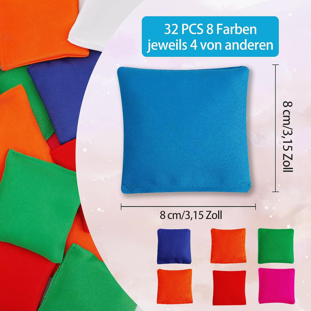32 Stück Cornhole Säckchen,8 x 8 cm Nylon Sitzsäcke Werfen,Wurfsäckchen für Cornhole Spiel,Bohnensäc