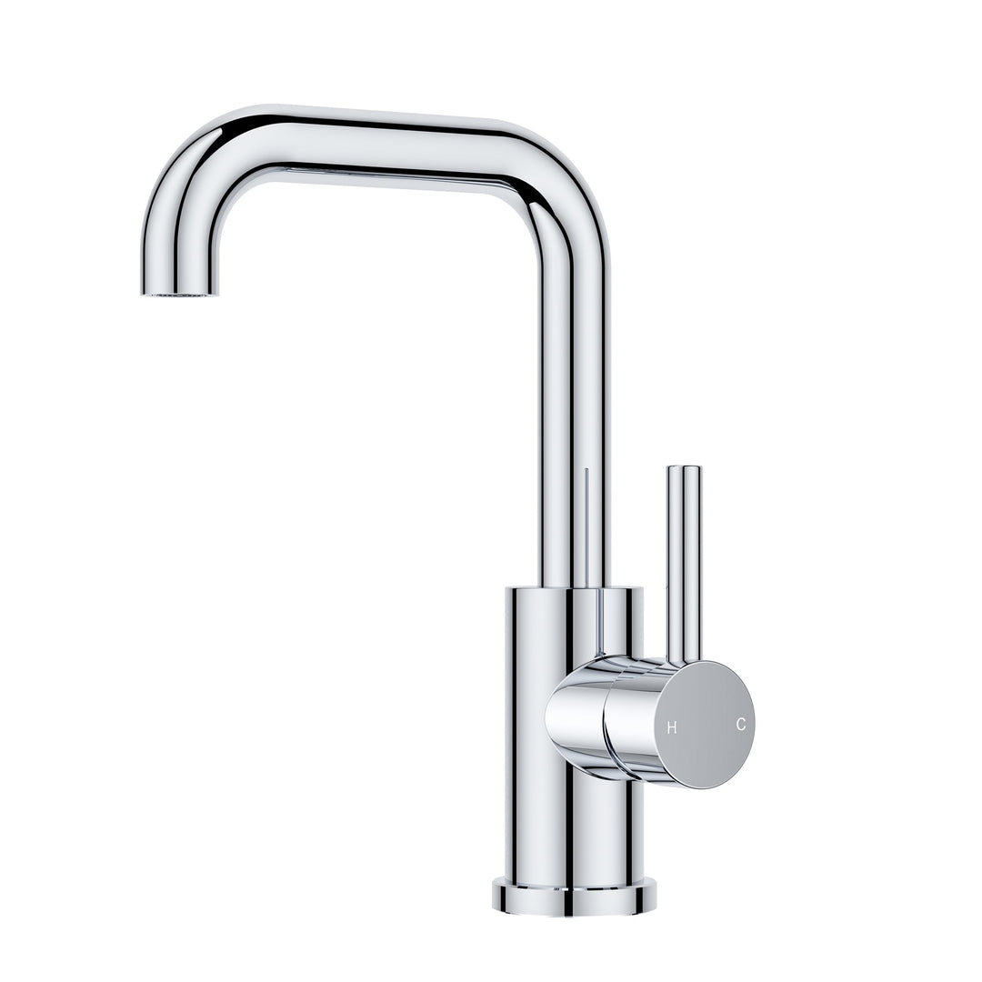 FORIOUS Wasserhahn Bad Hoch 360° Drehbar, Edelstahl Waschtischarmatur Hoch mit Warm/Kaltwasser Misch
