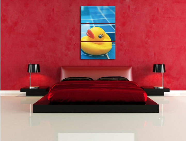 Pixxprint Quietsche Ente im Bad als Leinwandbild/Grösse: 3 Teiler (120x80) / Wandbild/Kunstdruck/fer