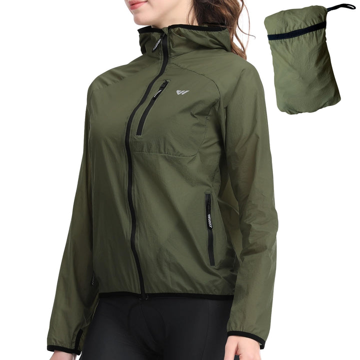 Wulibike Fahrradjacke Damen Faltbare Regenjacke Leicht und Atmungsaktiv Laufjacke Reflektierende Win