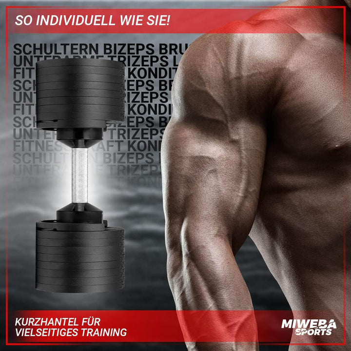 Miweba Sports Hantel VH200 | 𝐏𝐫𝐨𝐟𝐢 Hanteln - Kurzhantel Gewichte 2-28 kg - Kurzhantel Set - Verstell