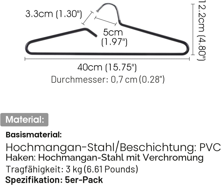 SHIMOYAMA Kleiderbügel, 5 Pack, Metall Kurzhals Kleiderbügel Organisers, Anti-Rutsch-Kragen-Schutz-B