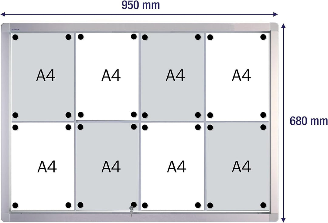 FRANKEN Schaukasten PRO für den Innenbereich, Schiebetür, 8x A4, 95 x 68 x 4,6 cm, magnetisch, mit A