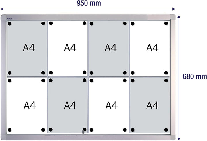 FRANKEN Schaukasten PRO für den Innenbereich, Schiebetür, 8x A4, 95 x 68 x 4,6 cm, magnetisch, mit A