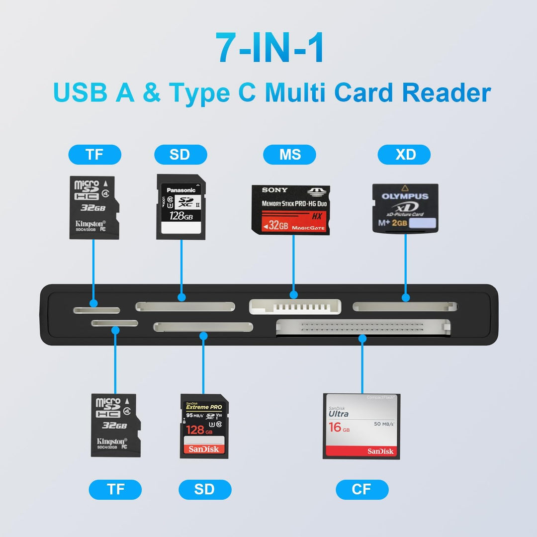 USB3.0 USB C Multi Card Reader, 7-in-1 kartenlesegerät zu SD TF Micro SD CF MS MMC Karte, Unterstütz